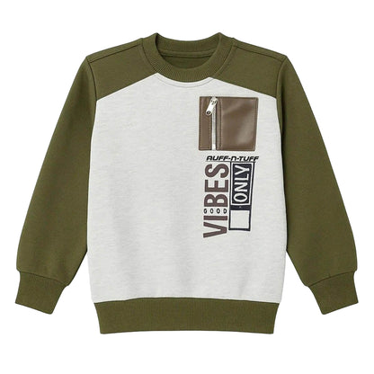 Boys “Good Vibes Only” Crewneck Sweatshirt – Olive & Grey