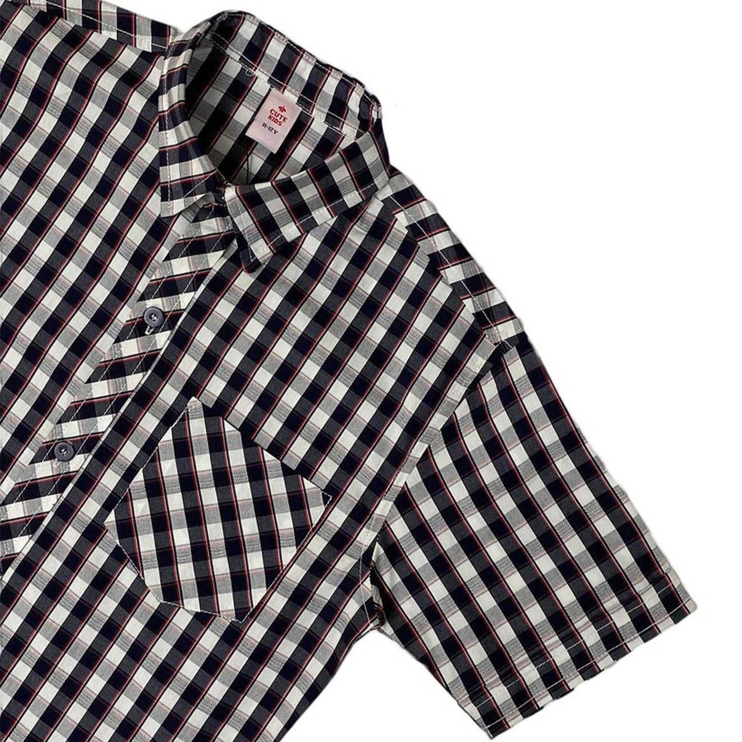 Boys Checkered Cotton Shirt – Navy & White