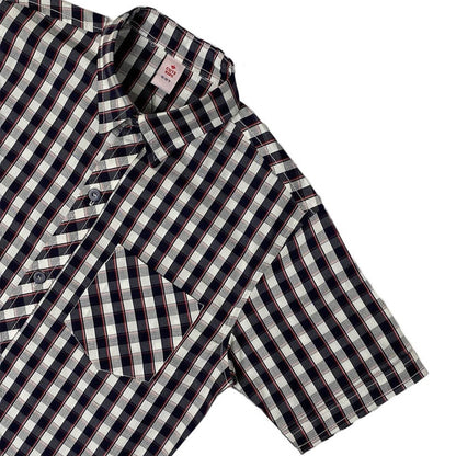 Boys Checkered Cotton Shirt – Navy & White