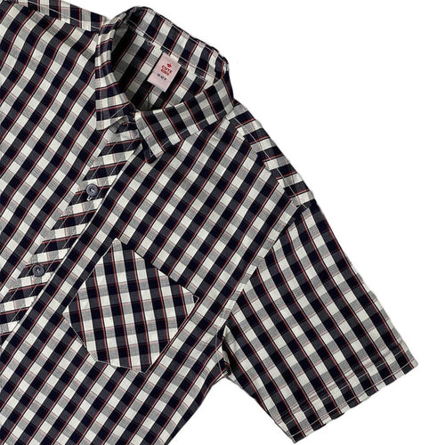 Boys Checkered Cotton Shirt – Navy & White