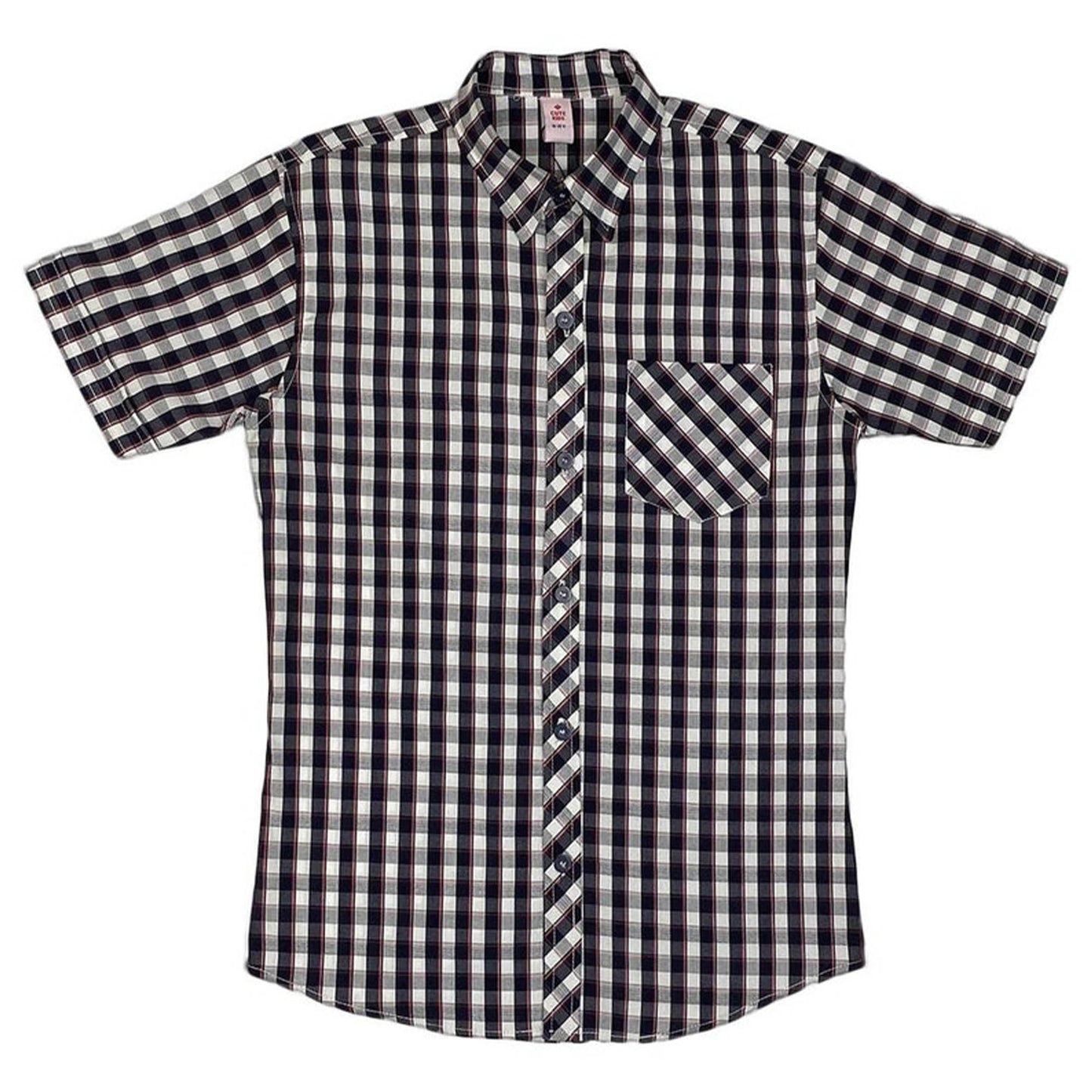Boys Checkered Cotton Shirt – Navy & White