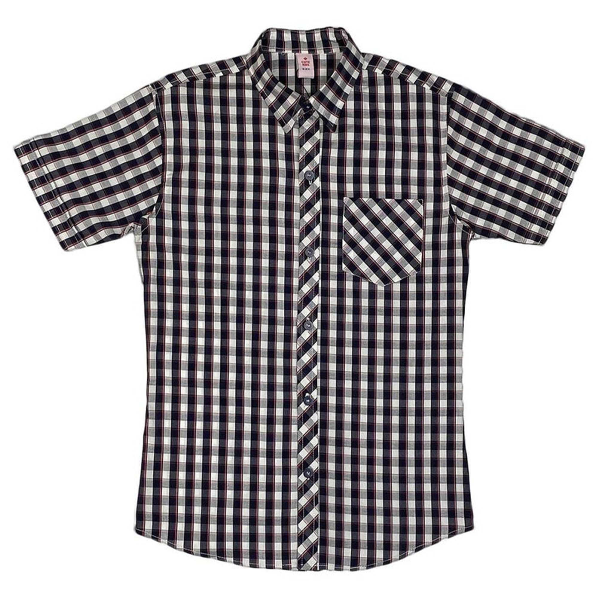 Boys Checkered Cotton Shirt – Navy & White