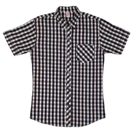 Boys Checkered Cotton Shirt – Navy & White