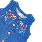 NewBorn Embroidered Denim Romper - Mid Wash