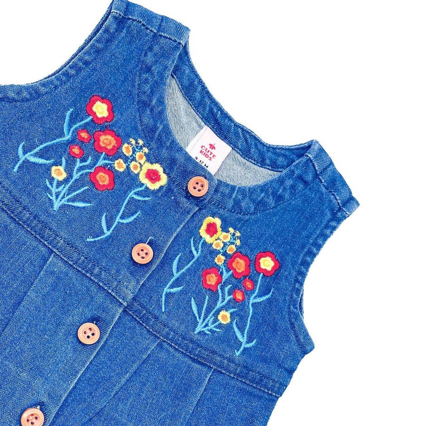 NewBorn Denim Flower Embroidery Romper - Mid Wash