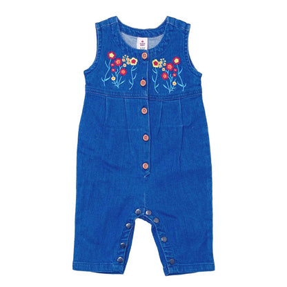 NewBorn Denim Flower Embroidery Romper - Mid Wash