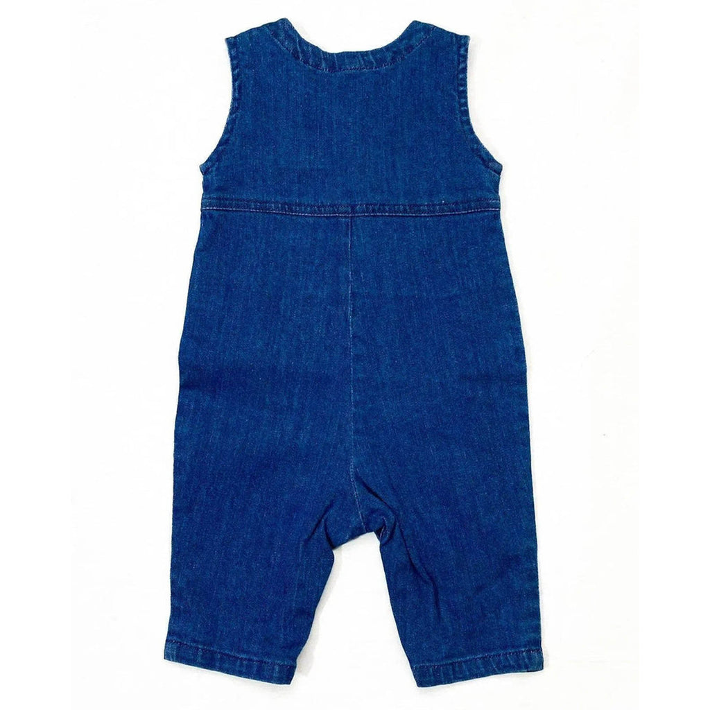 NewBorn Denim Flower Embroidery Romper - Dark Blue