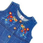 NewBorn Embroidered Denim Romper - Dark Shade