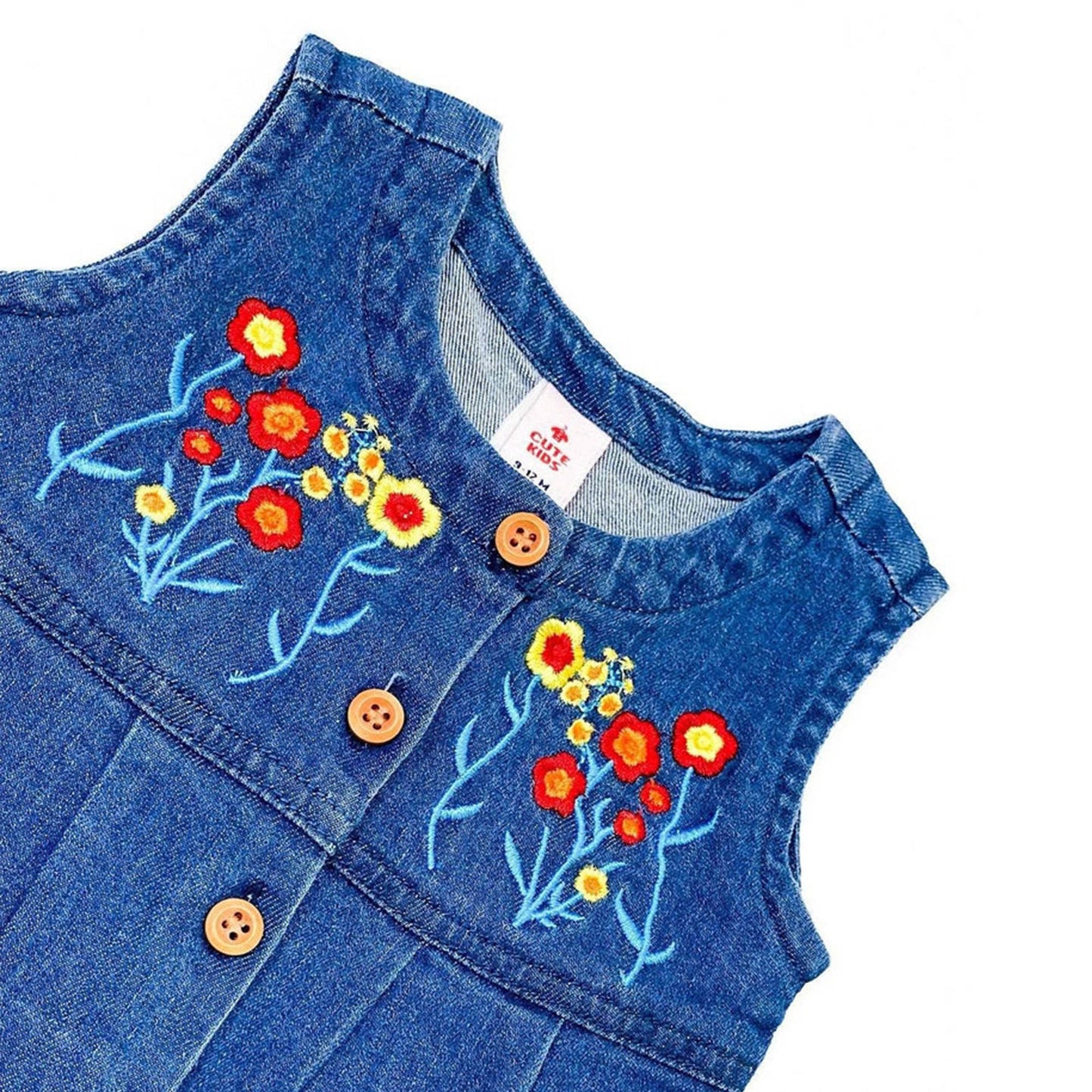 NewBorn Denim Flower Embroidery Romper - Dark Blue