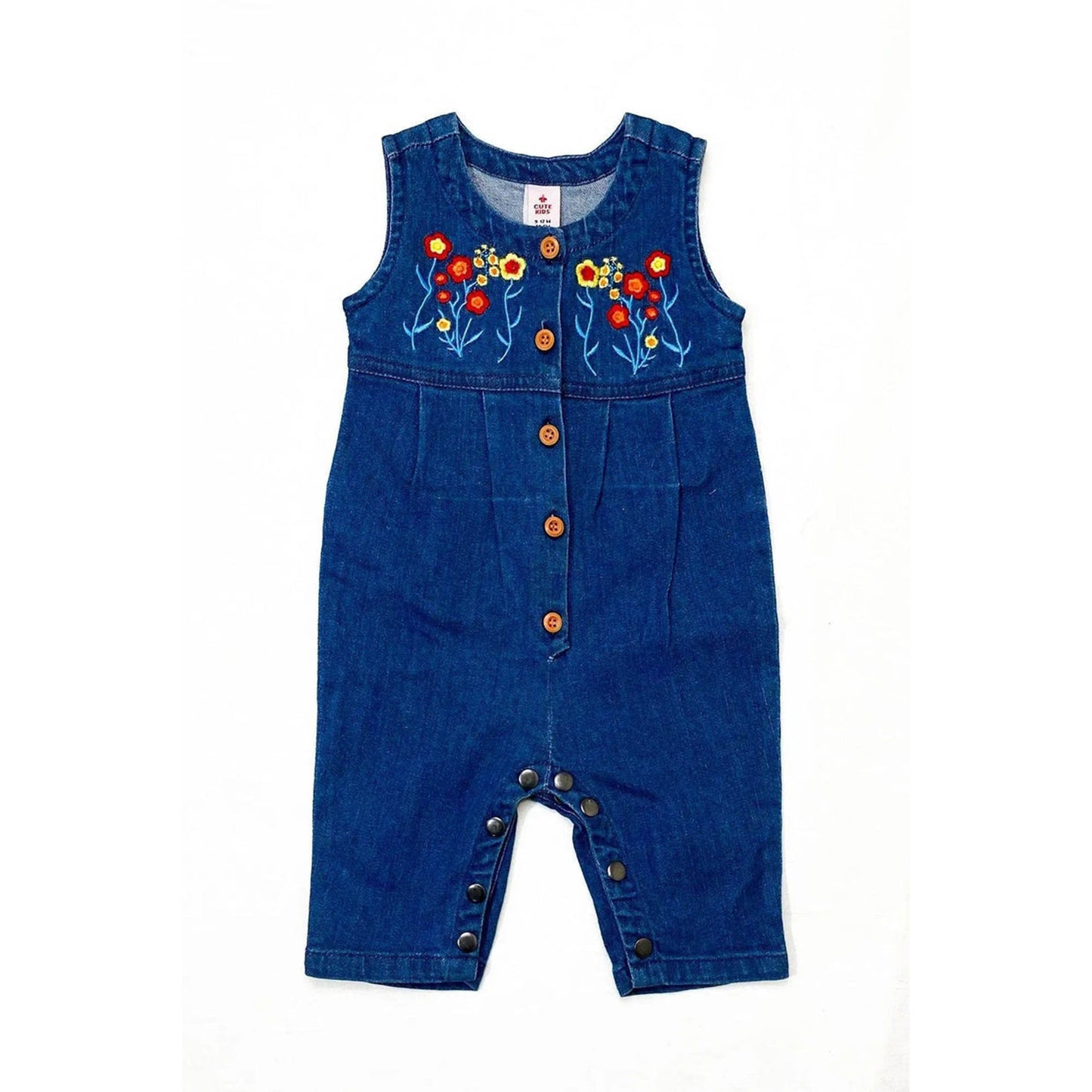 NewBorn Denim Flower Embroidery Romper - Dark Blue