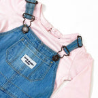 Newborn Embroidered Denim Romper  - Pink