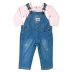 Newborn Embroidered Denim Romper  - Pink