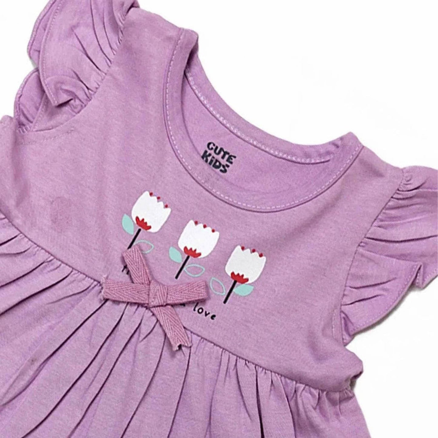 Newborn 3-Flower Printed Frock - Purple