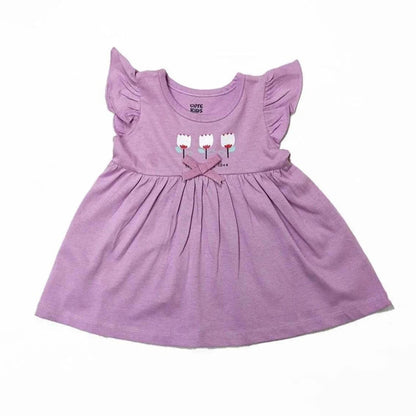 Newborn 3-Flower Printed Frock - Purple
