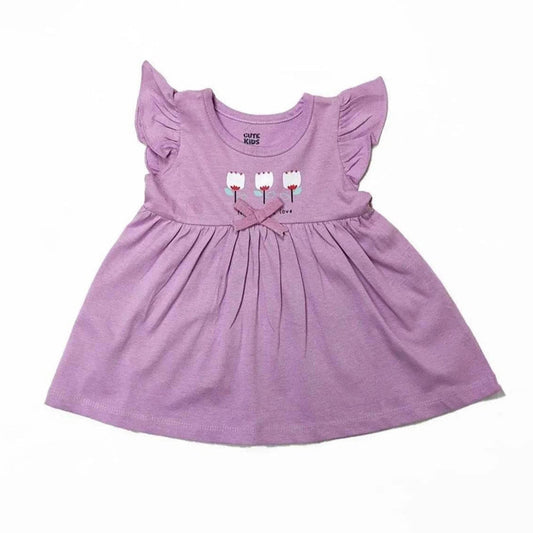 Newborn 3-Flower Printed Frock - Purple