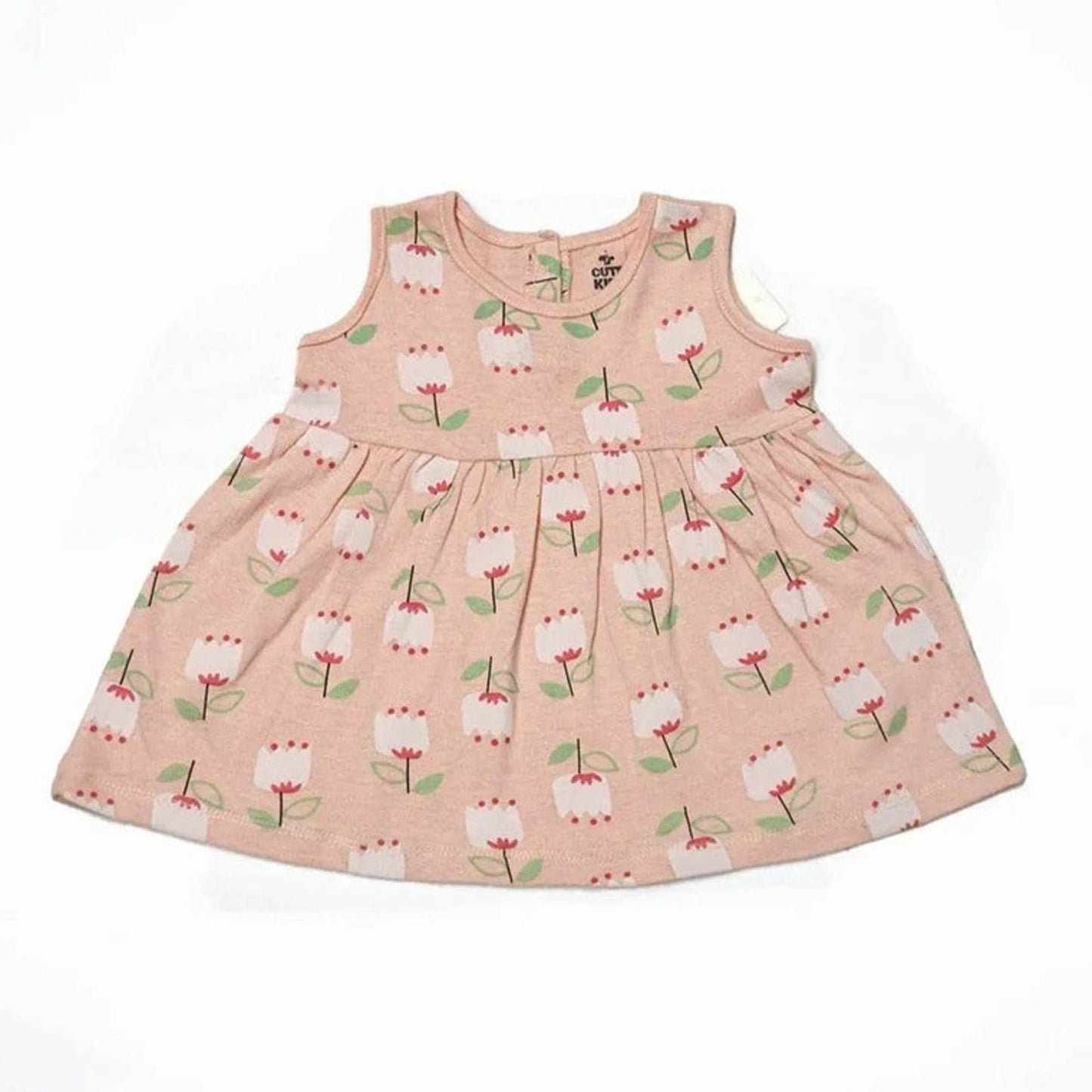 Newborn Flower Printed Frock - Peach