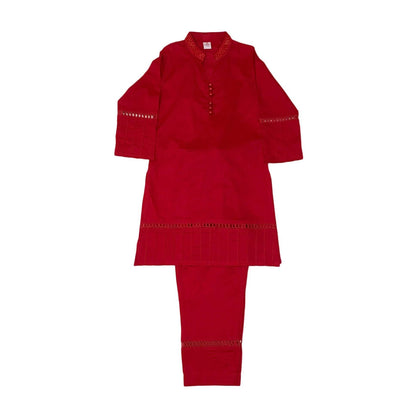 Girls Plain co-ord Set - Red