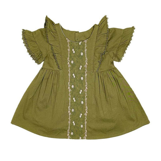Girls Embroidered  Frock - Green