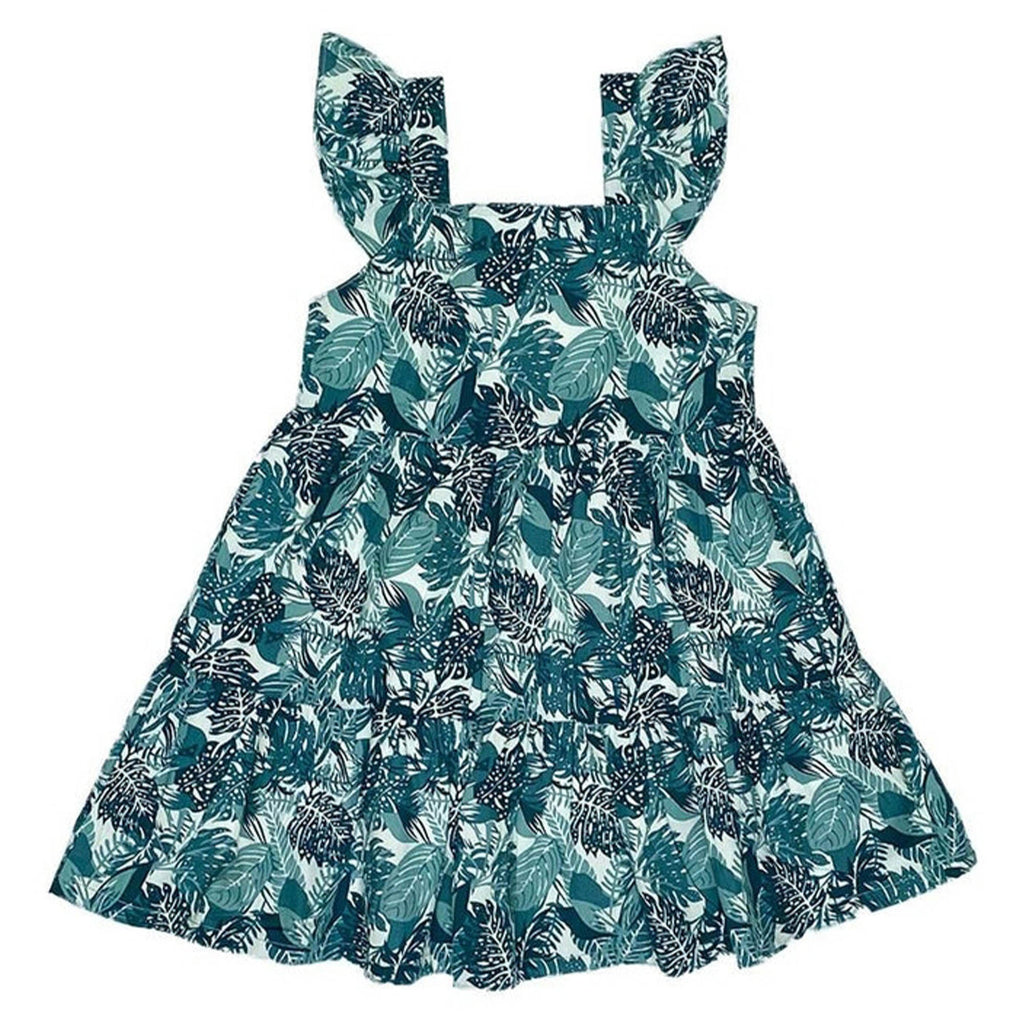 Girls Printed Frock-Teal Blue