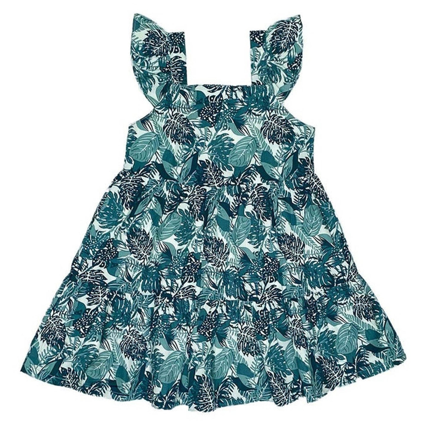 Girls Printed Frock-Teal Blue