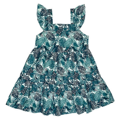 Girls Printed Frock-Teal Blue