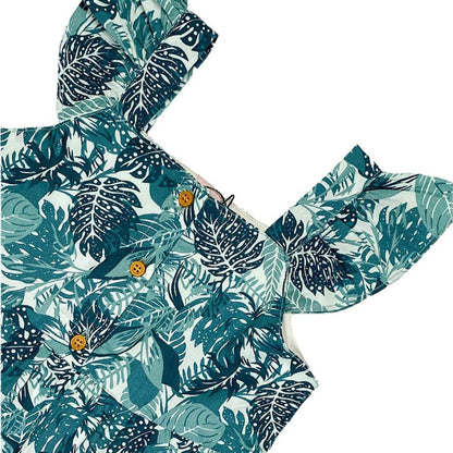 Girls Printed Frock-Teal Blue