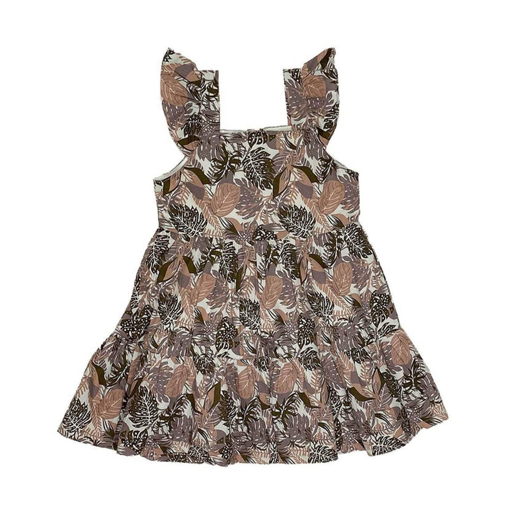 Girls Printed Frock-Brown Green