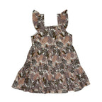 Girls Printed Frock-Brown