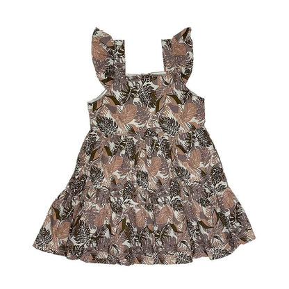 Girls Printed Frock-Brown Green