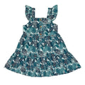 Girls Printed Frock-Teal Blue