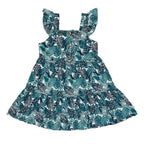 Girls Printed Frock-Teal