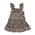 Girls Printed Frock-Brown Green