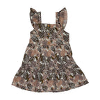 Girls Printed Frock-Brown
