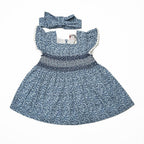 Newborn Frock With Hair Band - Blue