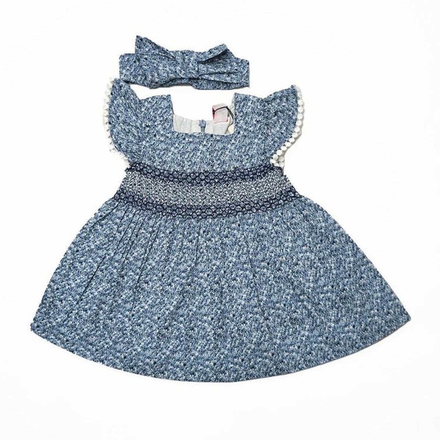 Newborn Frock With Hair Band - Blue