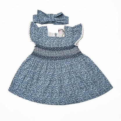 Newborn Frock With Hair Band - Blue