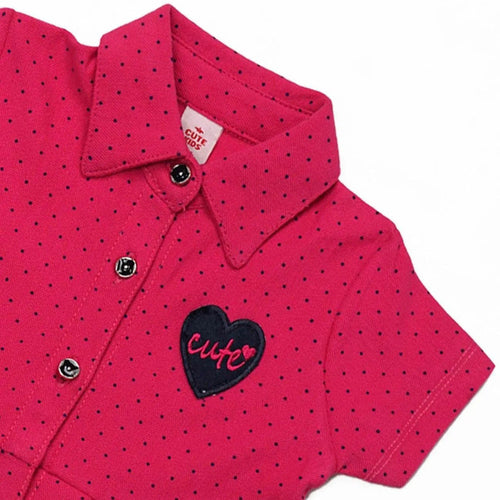 Newborn Polka Dots Frock - Shocking Pink