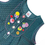 Girls Embroided Dobby Frock - Green