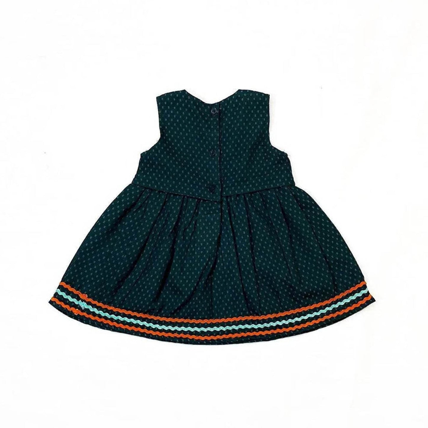 Girls Animal Embroided Dobby Frock - Green