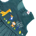 Girls Animal Embroided Dobby Frock - Green