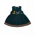 Girls Animal Embroided Dobby Frock - Green