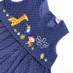 Girls Animal Embroided Dobby Frock - Blue