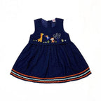 Girls Animal Embroided Dobby Frock - Blue