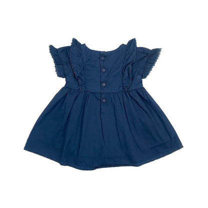 Girls Embroidered  Frock - Navy
