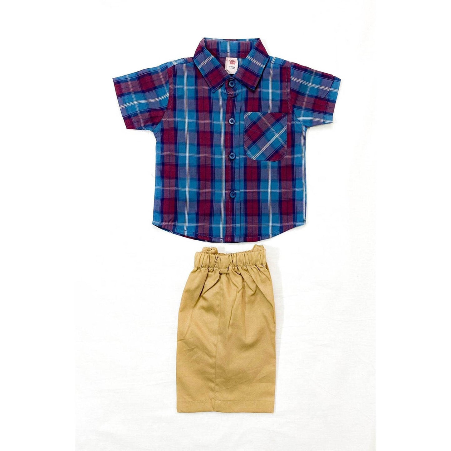 Boys 2 piece Suit - Check Red-Blue & Beige