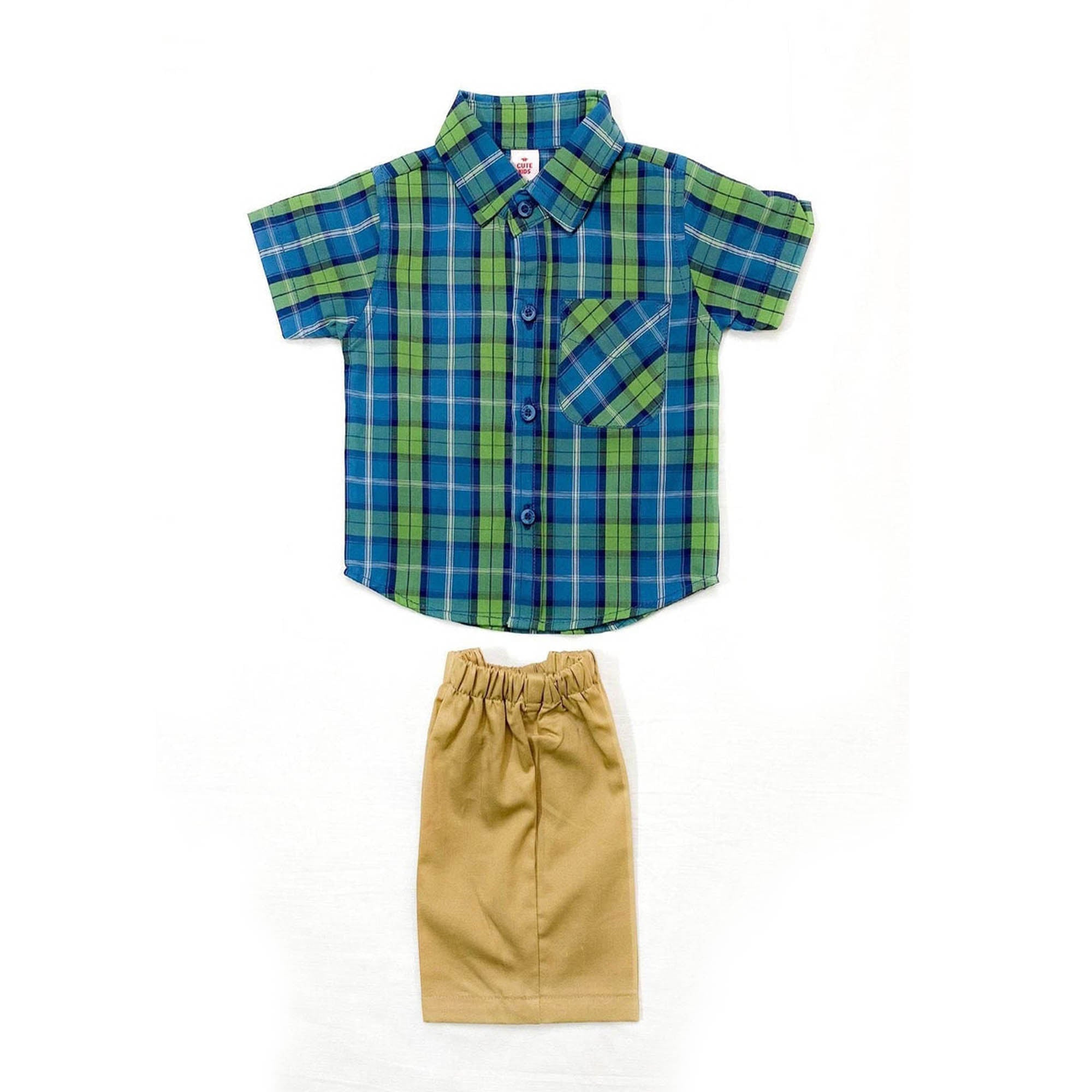 Boys 2 piece Suit - Check Green-Blue & Beige