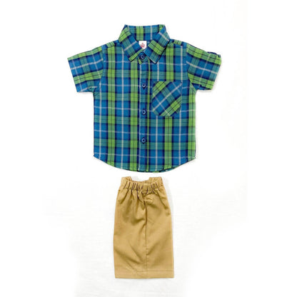 Boys 2 piece Suit - Check Green-Blue & Beige