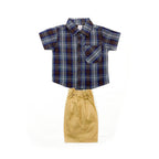 Boys Checekered Co-ord Set - Navy Brown