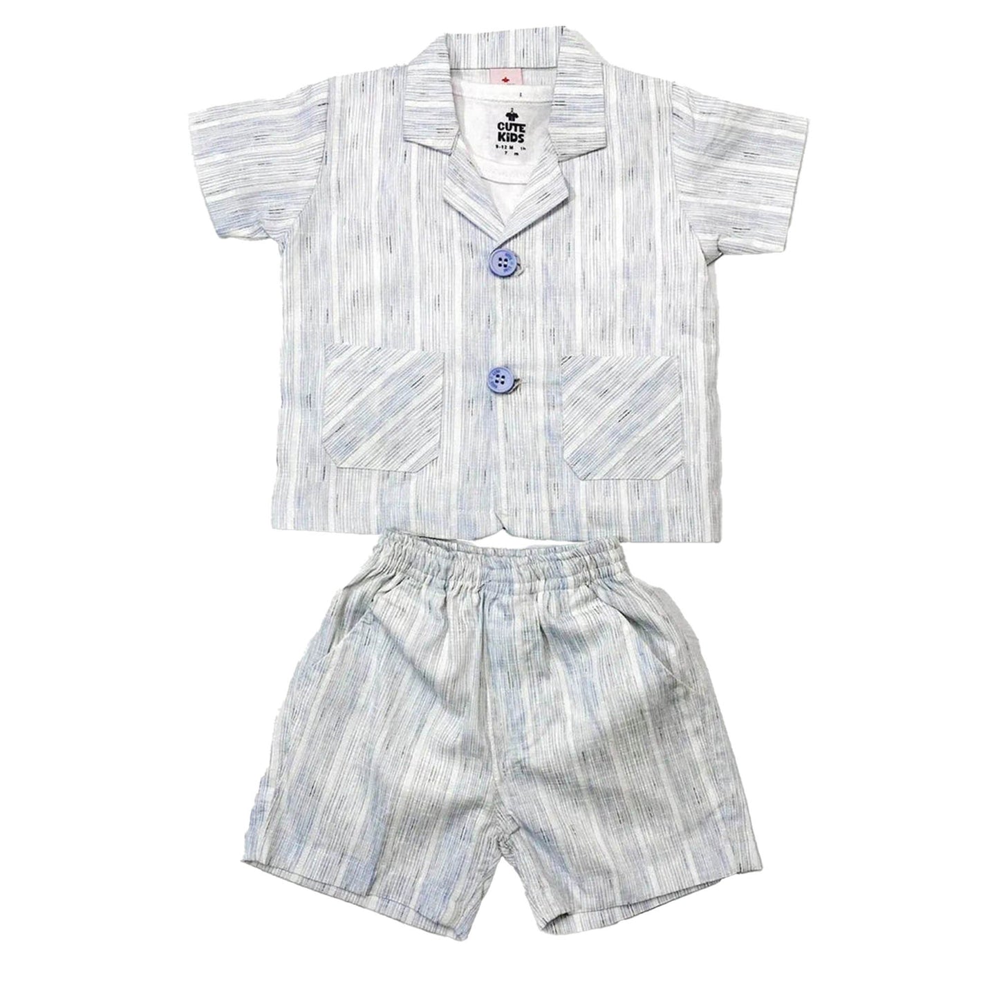 New Born 2 piece Night Suit - Light blue stripe