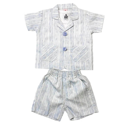 New Born 2 piece Night Suit - Light blue stripe